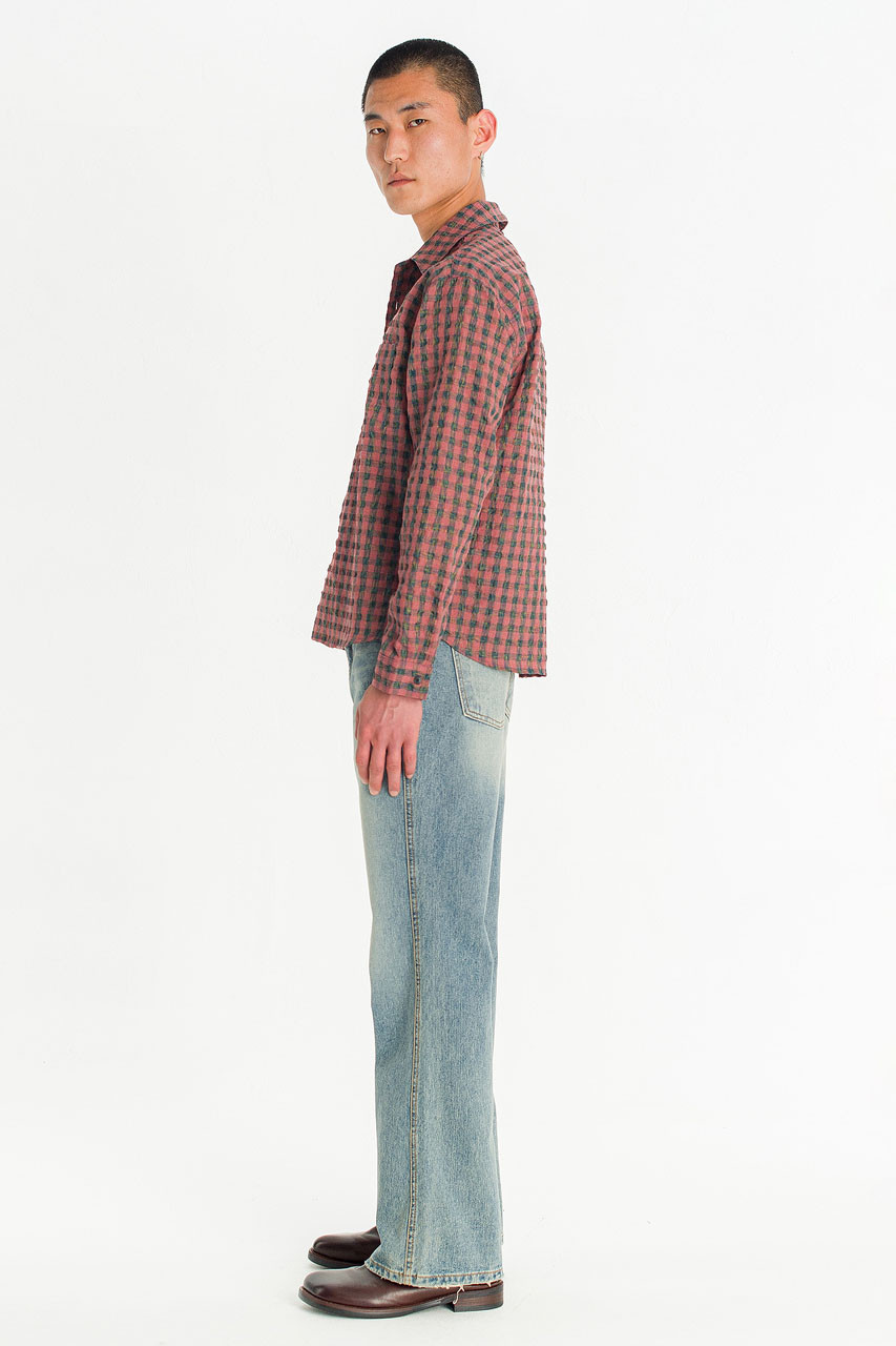 Menswear | Crinkle Check Shirt, Red