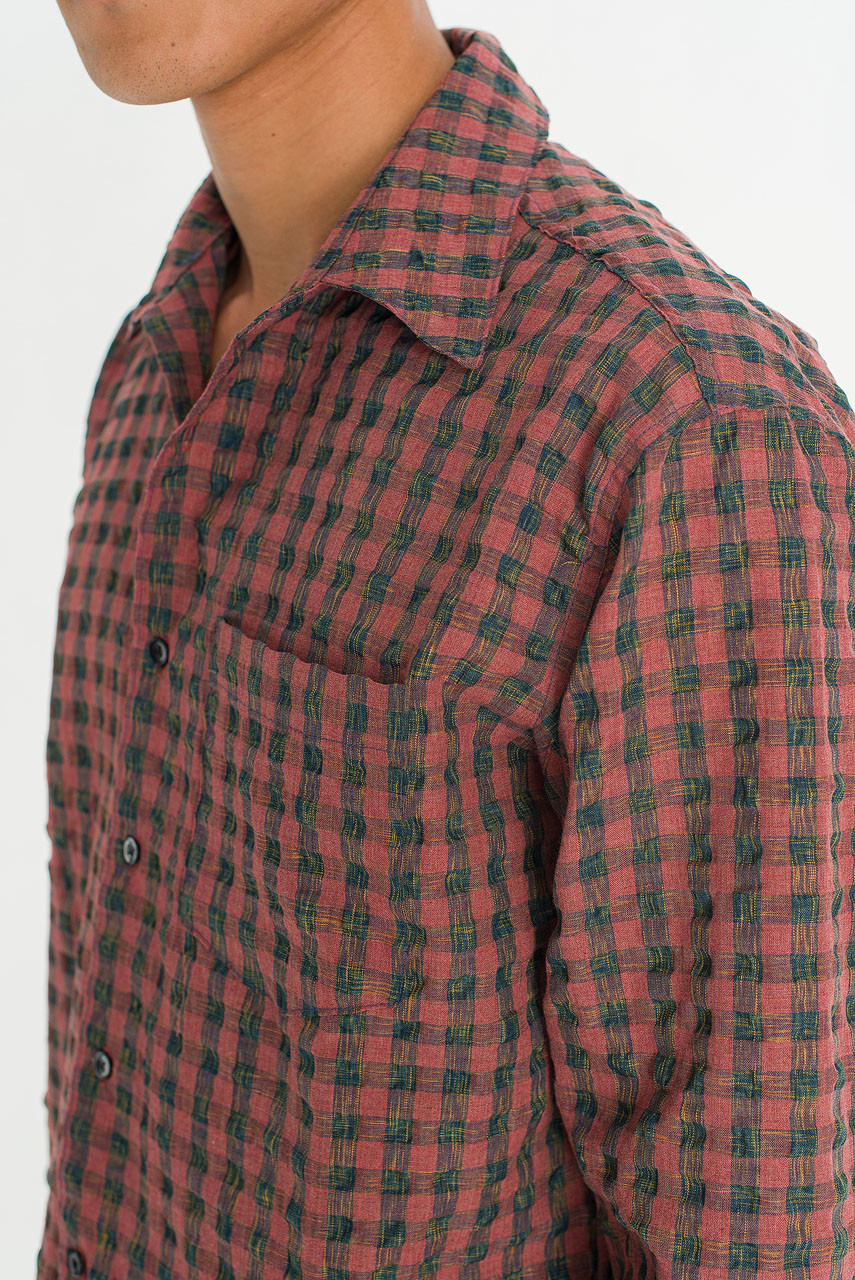 Menswear | Crinkle Check Shirt, Red