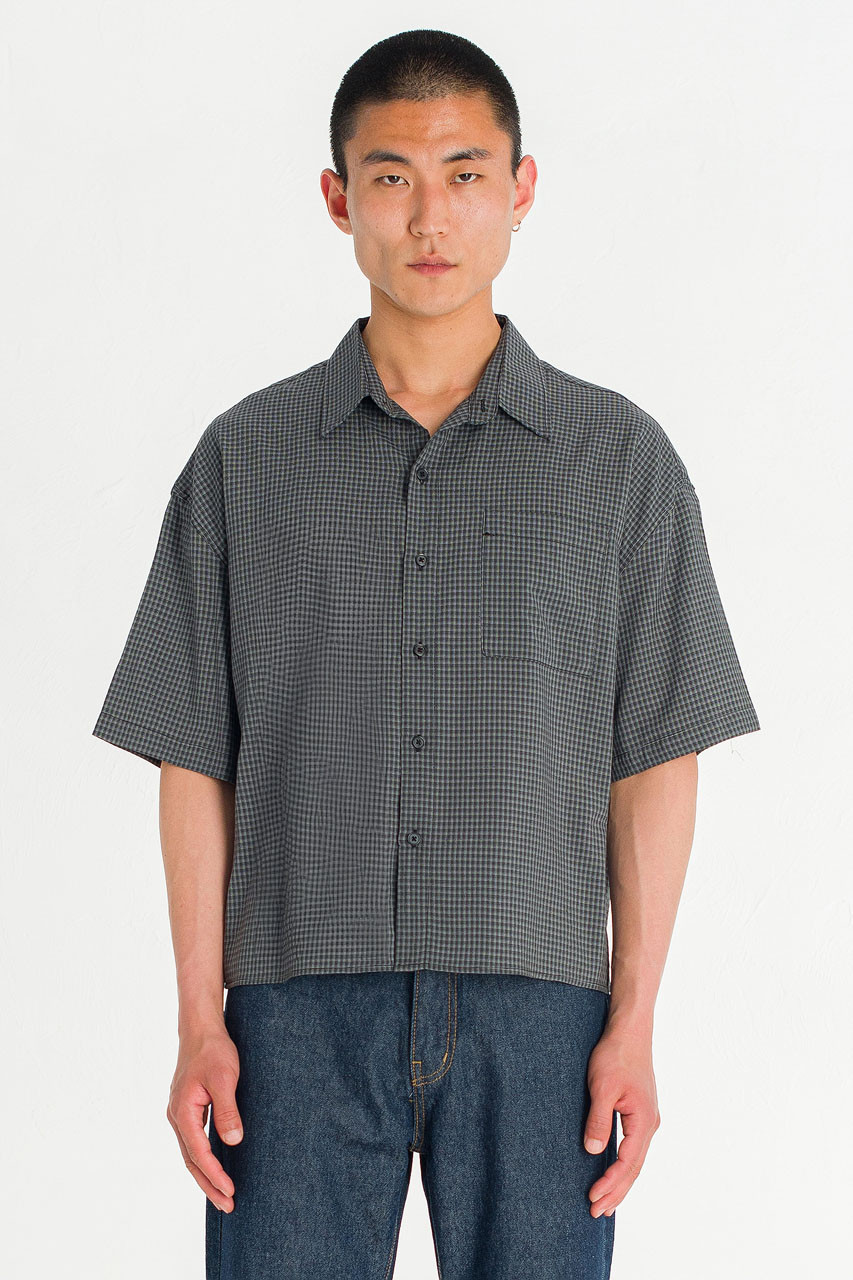 Menswear | Cropped Grid Shirt, Navy