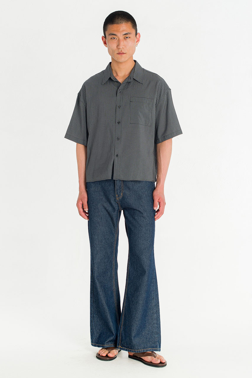 Menswear | Cropped Grid Shirt, Navy