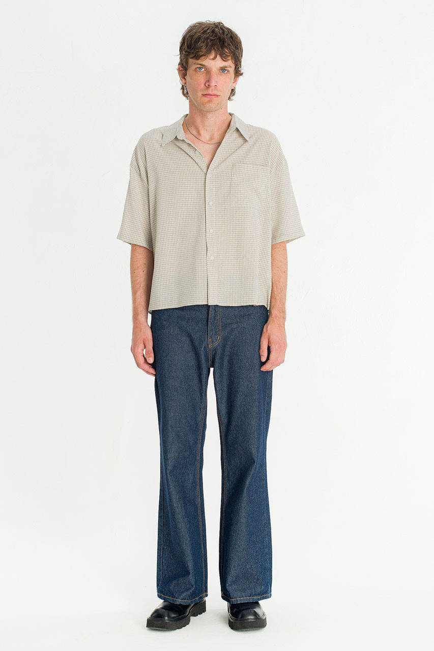 Menswear | Cropped Grid Shirt, Ivory