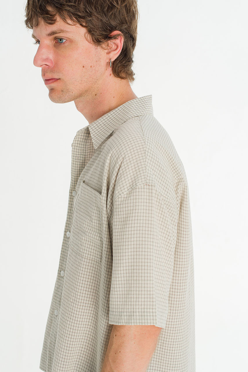 Menswear | Cropped Grid Shirt, Ivory