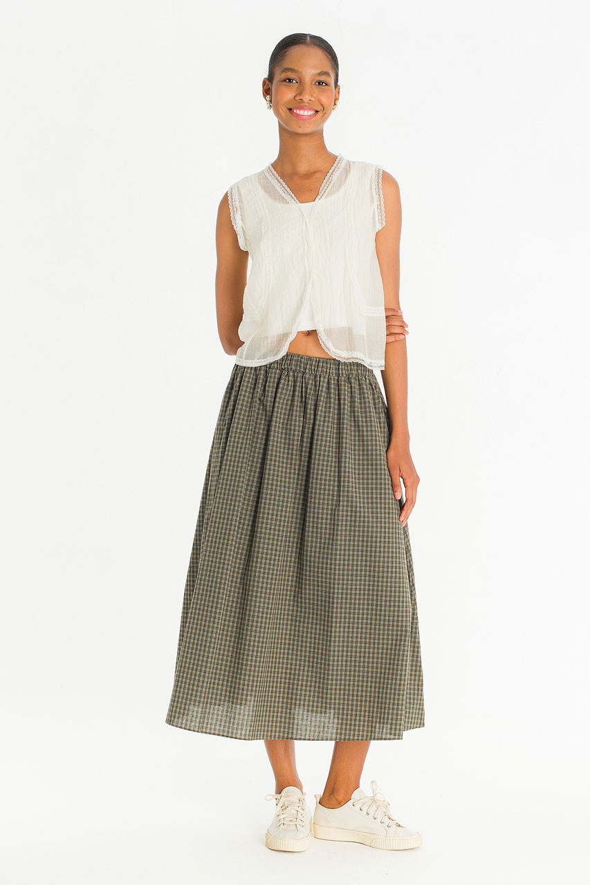 Meadow Soft Check Skirt, Khaki