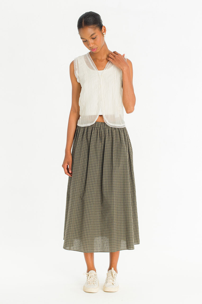 Meadow Soft Check Skirt, Khaki