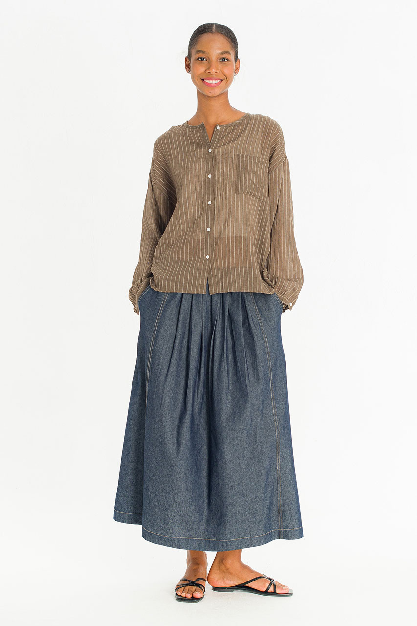 Moon Pin Stripe Blouse, Brown