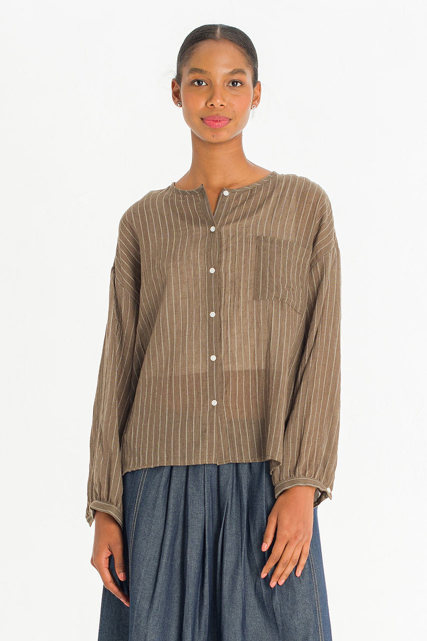Moon Pin Stripe Blouse, Brown