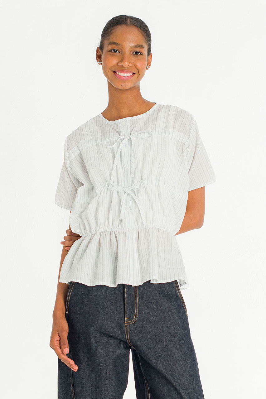 Oceane Ribbon Stripe Blouse, Ivory