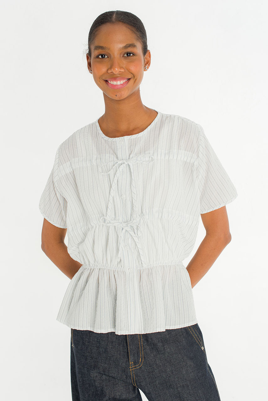 Oceane Ribbon Stripe Blouse, Ivory