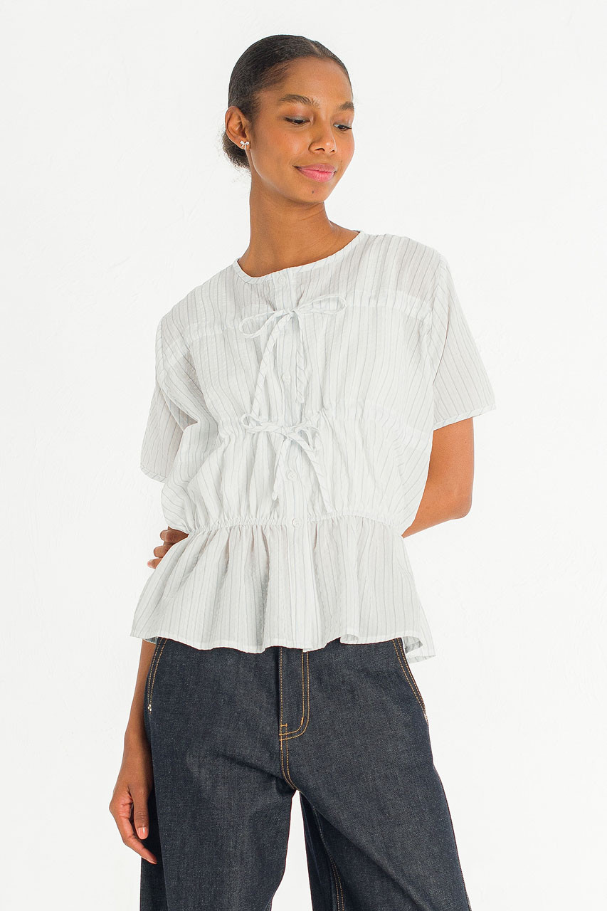 Oceane Ribbon Stripe Blouse, Ivory
