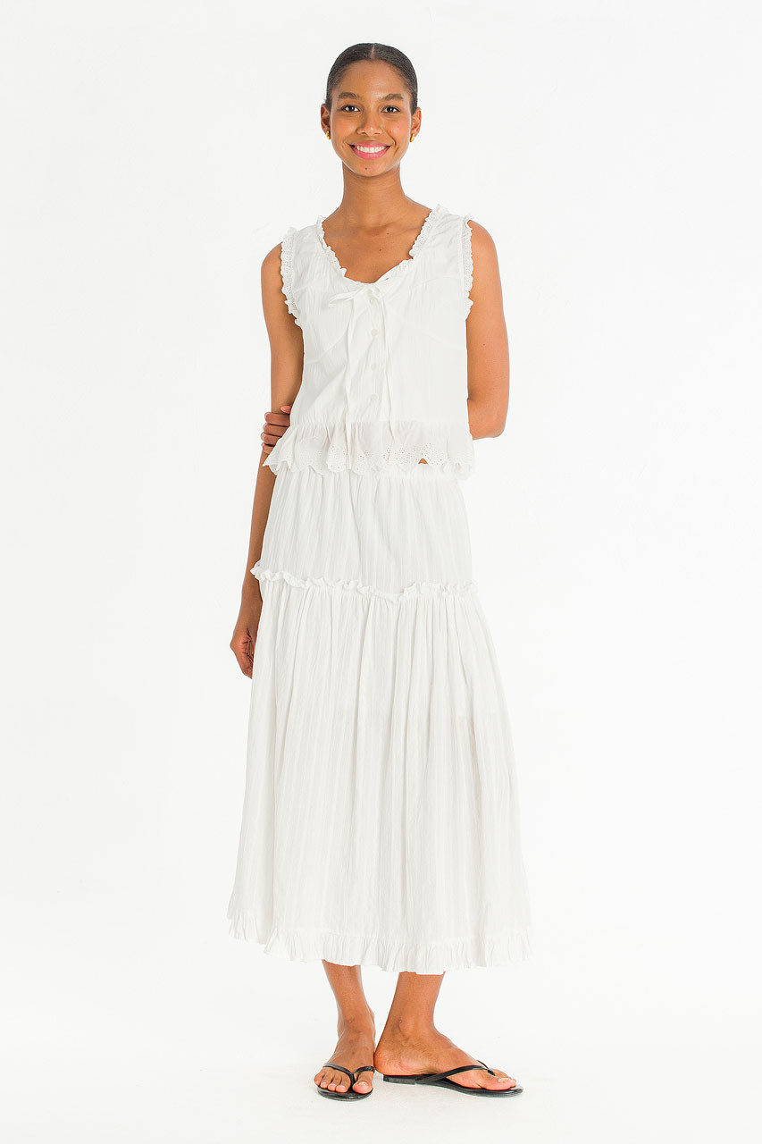 Rosaire Lace Trim Sleeveless Blouse, White