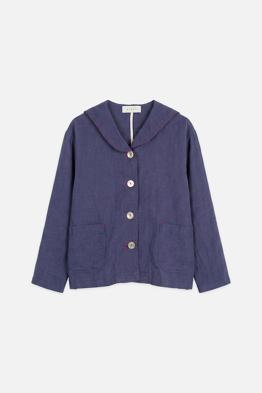 Rosaire Linen Sailor Jacket, Navy