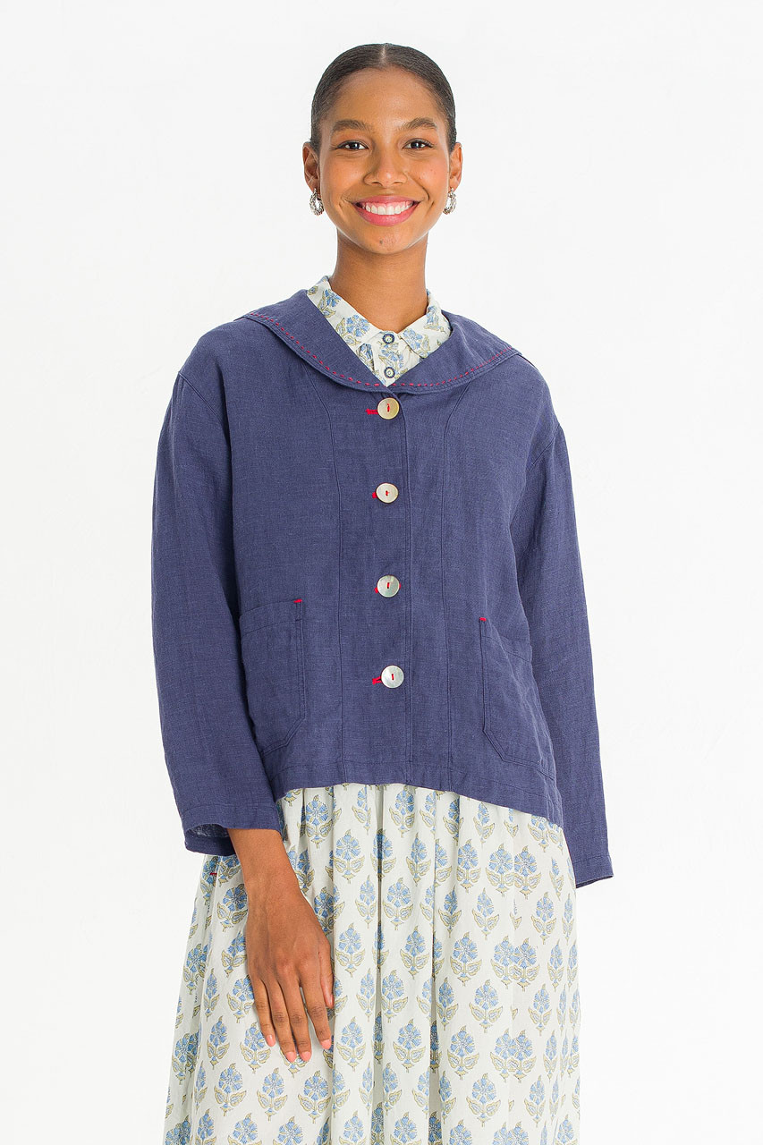 Rosaire Linen Sailor Jacket, Navy