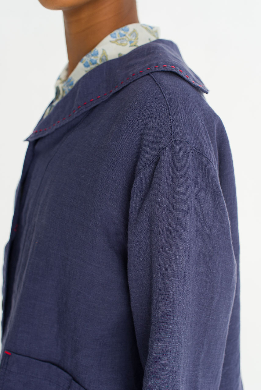 Rosaire Linen Sailor Jacket, Navy