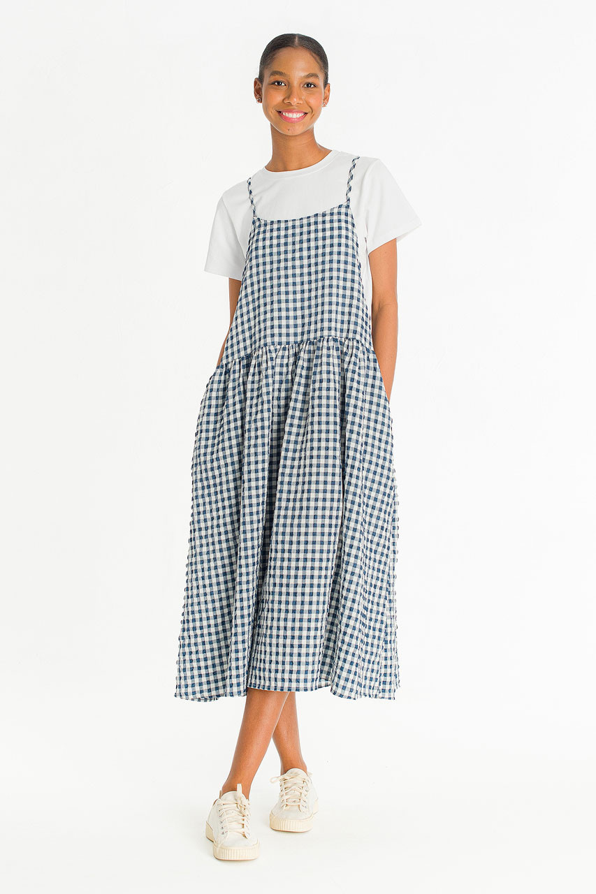 Check Ribbon Slip Dress, Gingham