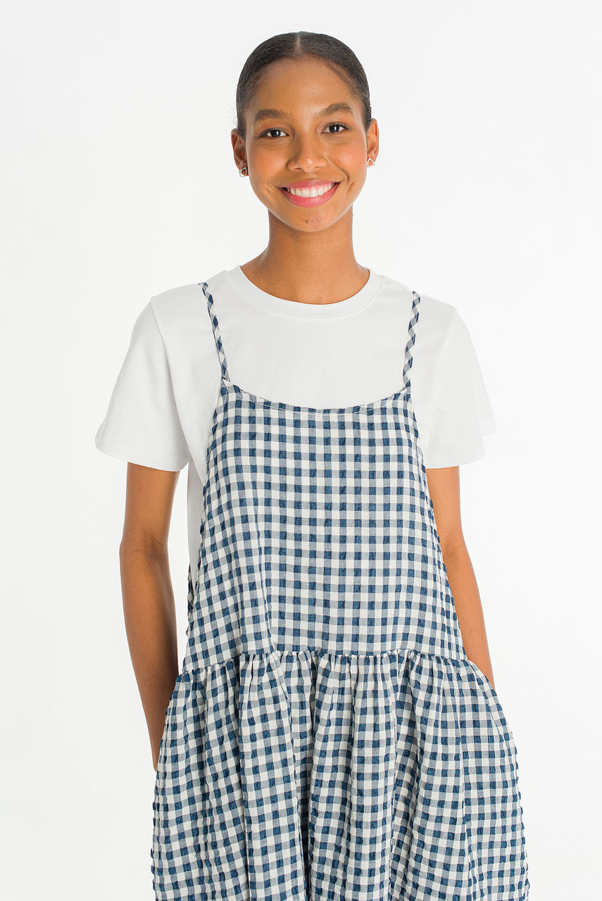 Check Ribbon Slip Dress, Gingham
