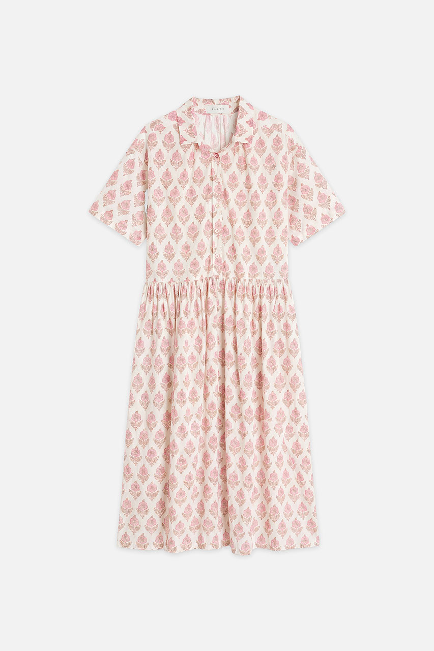 Garden Flower Print Shirt Dress, Pink