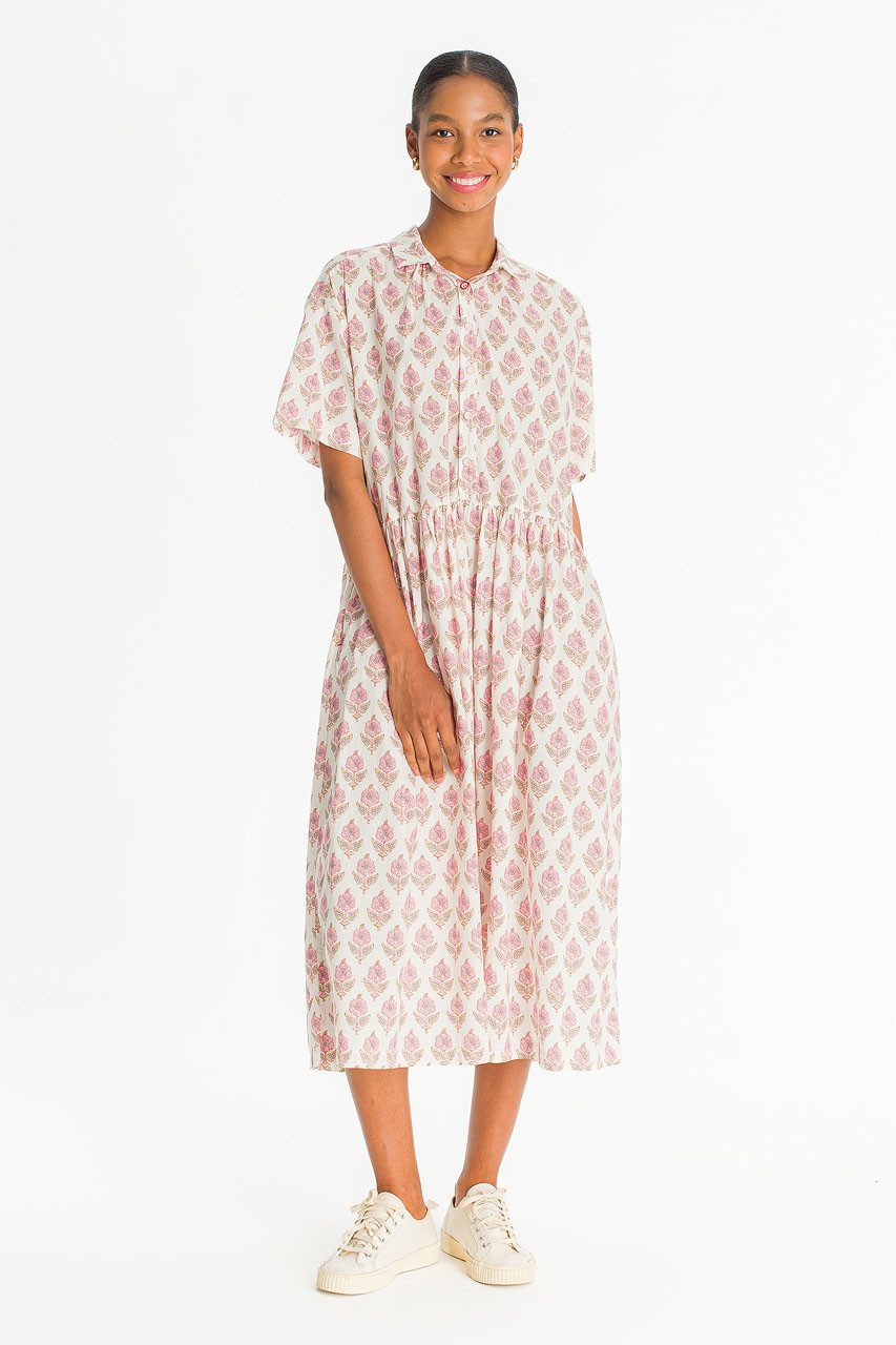 Garden Flower Print Shirt Dress, Pink