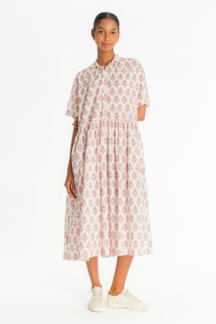 Garden Flower Print Shirt Dress, Pink