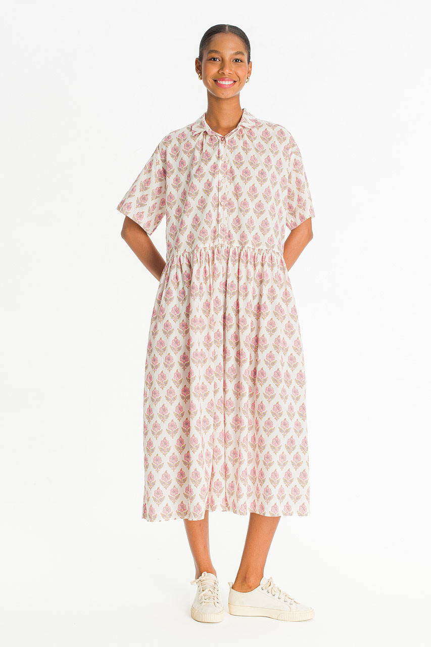 Garden Flower Print Shirt Dress, Pink