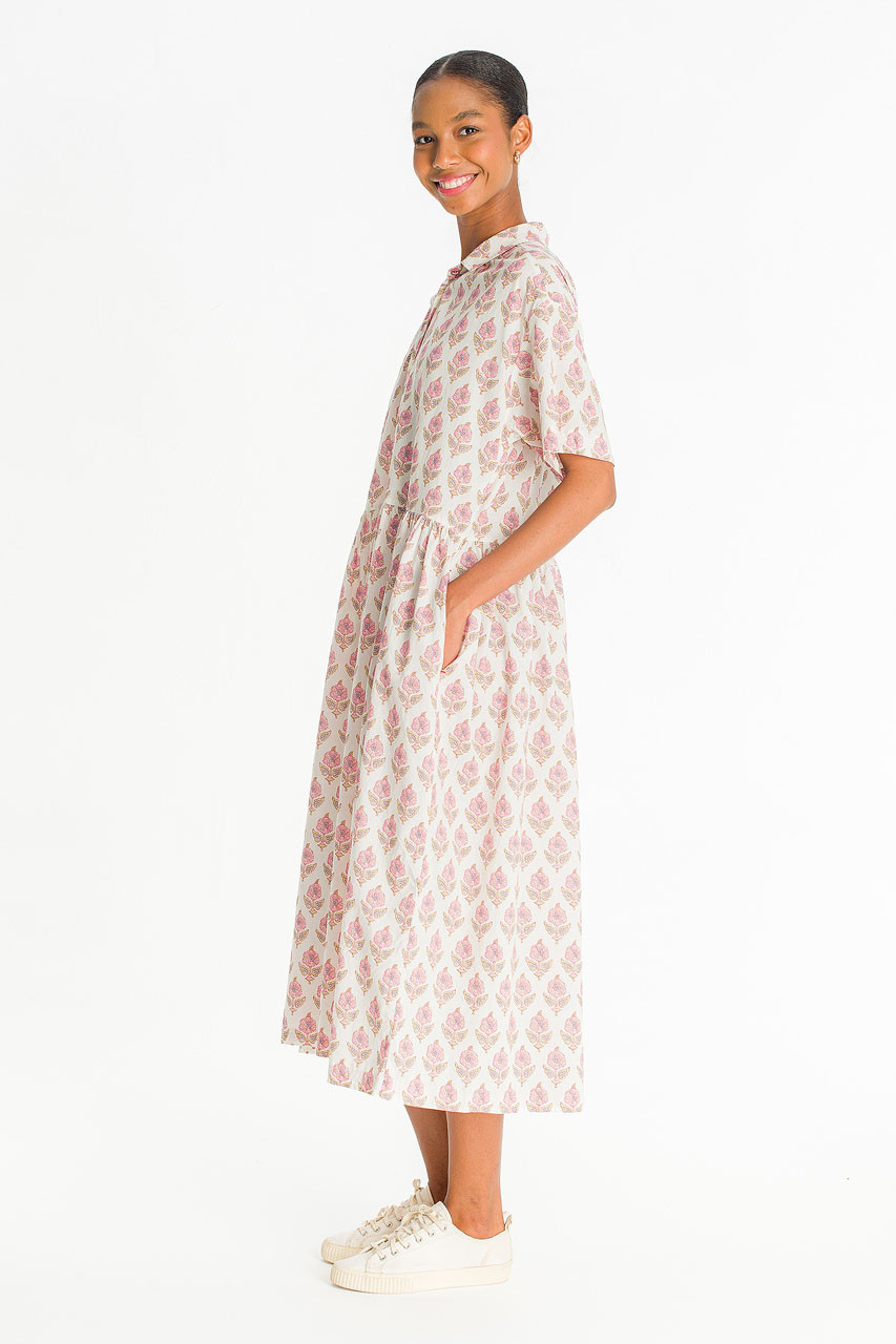 Garden Flower Print Shirt Dress, Pink