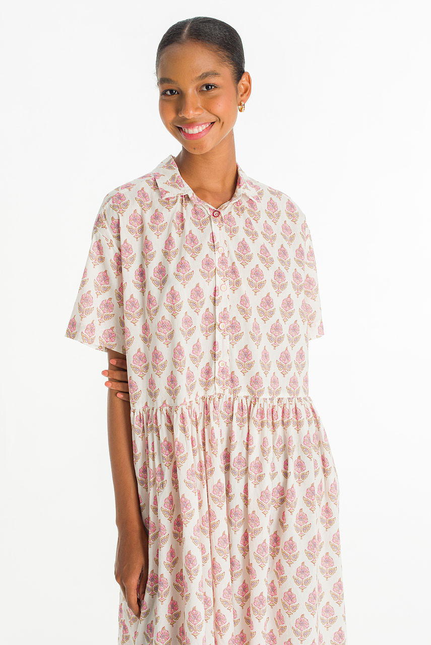 Garden Flower Print Shirt Dress, Pink