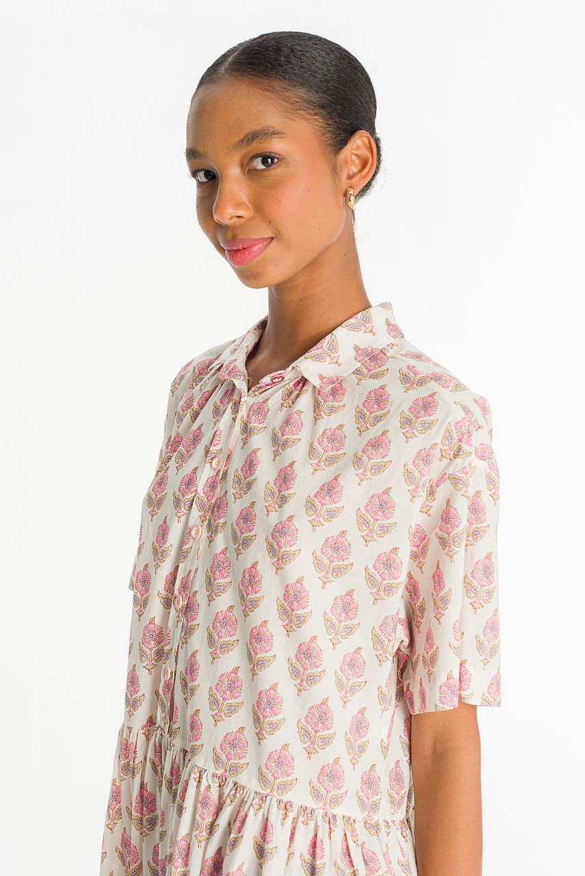 Garden Flower Print Shirt Dress, Pink
