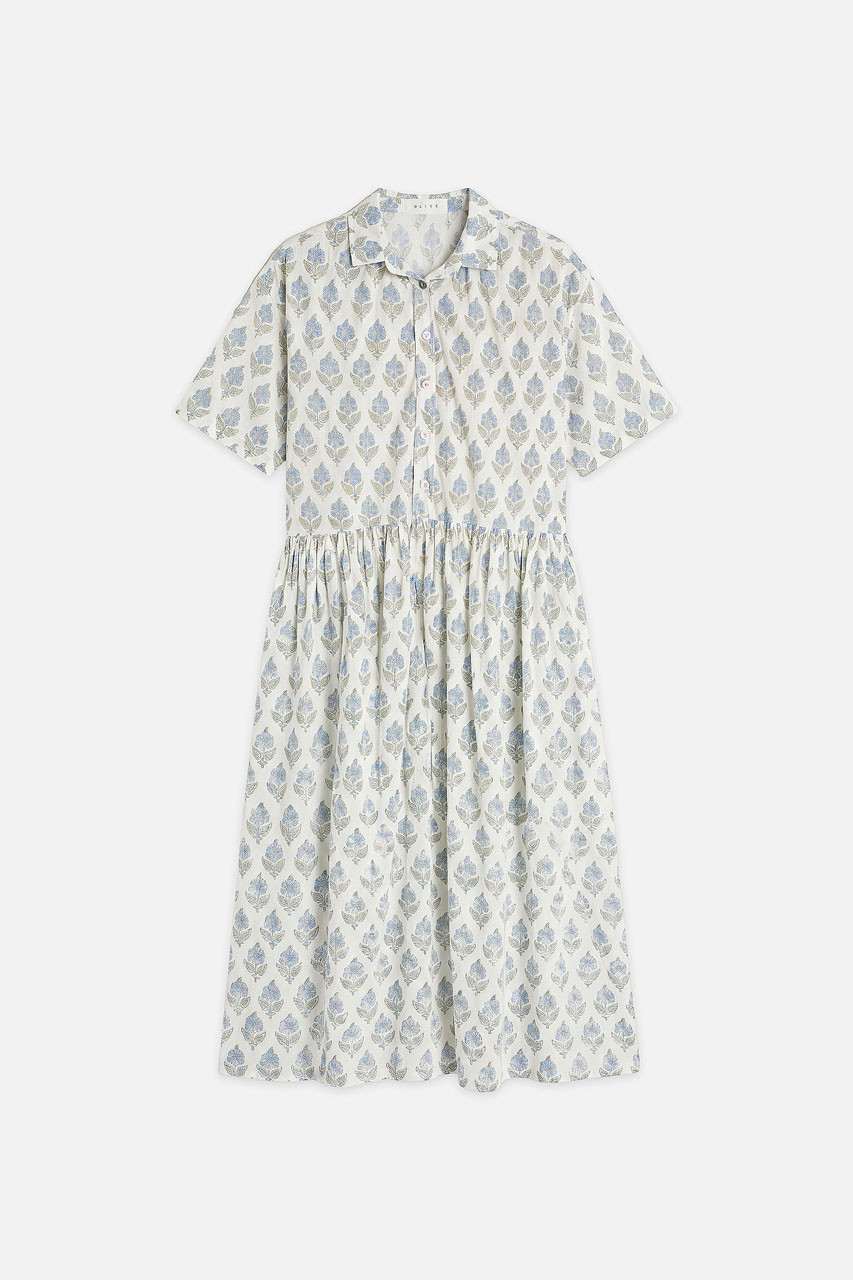 Garden Flower Print Shirt Dress, Blue