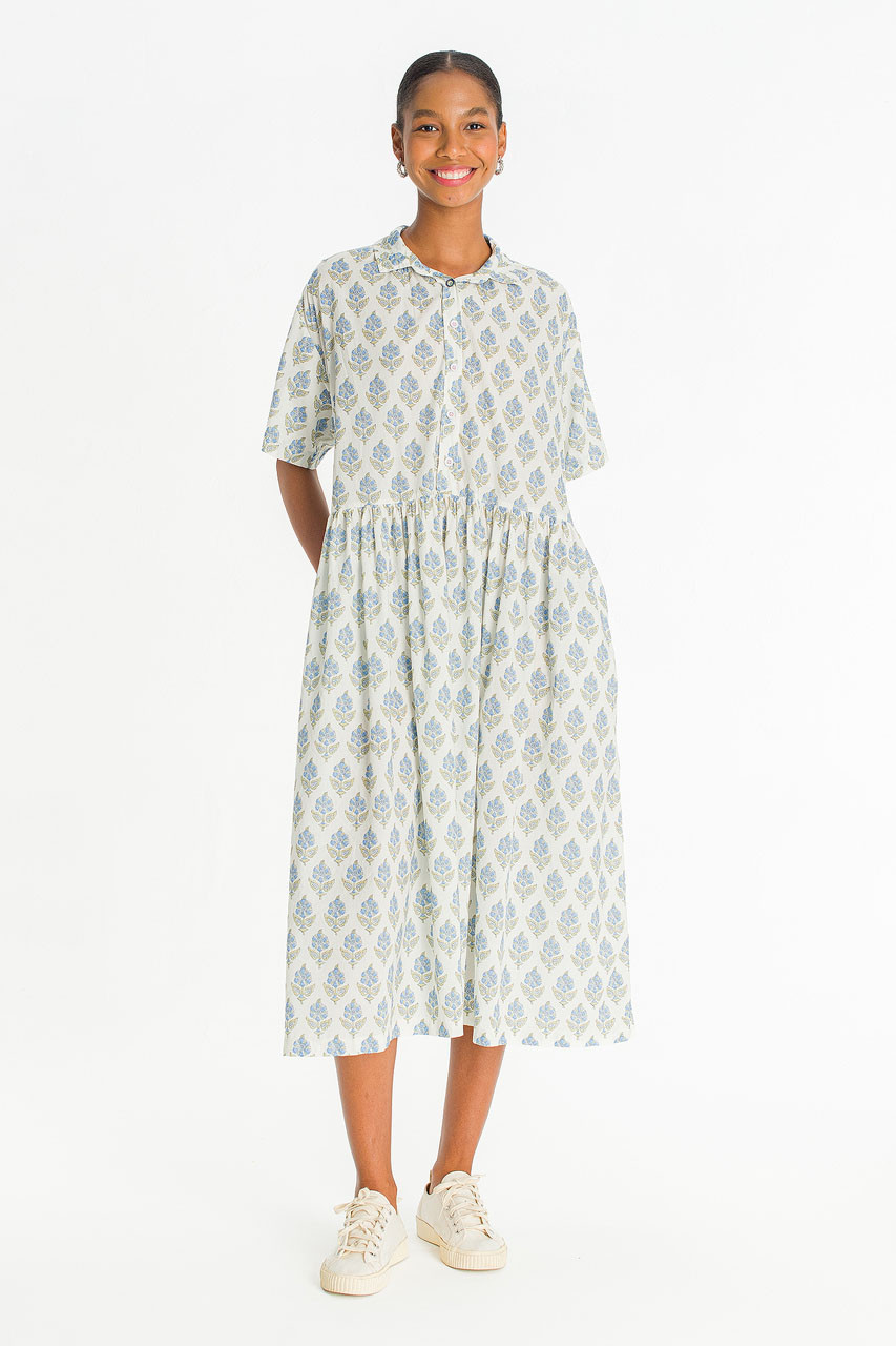 Garden Flower Print Shirt Dress, Blue