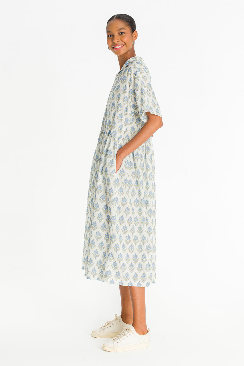 Garden Flower Print Shirt Dress, Blue
