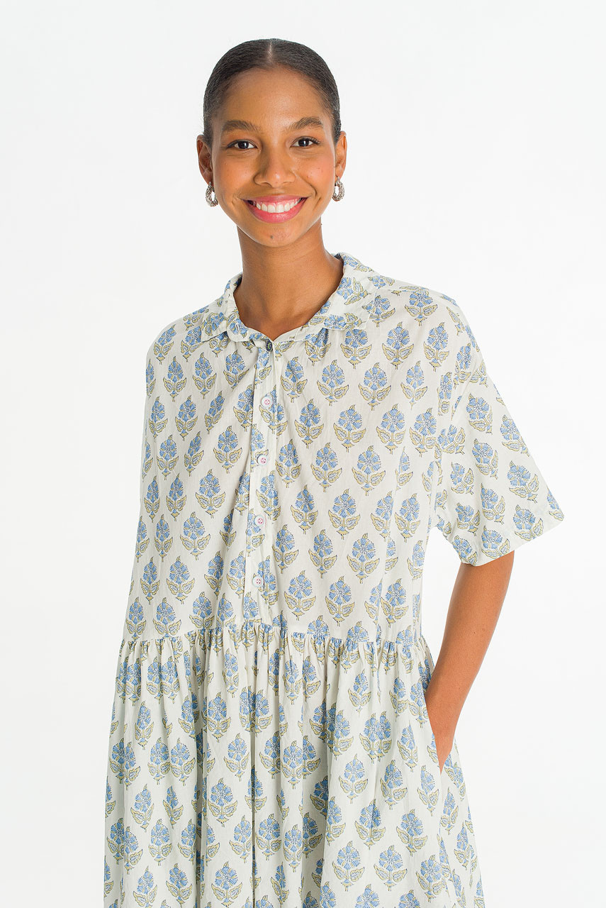 Garden Flower Print Shirt Dress, Blue