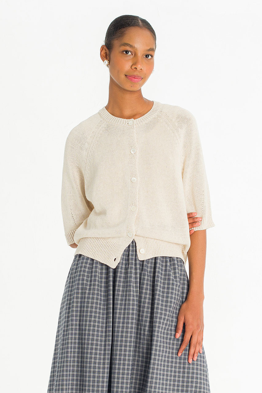 Raglan Cotton Blend Cardigan, Oat