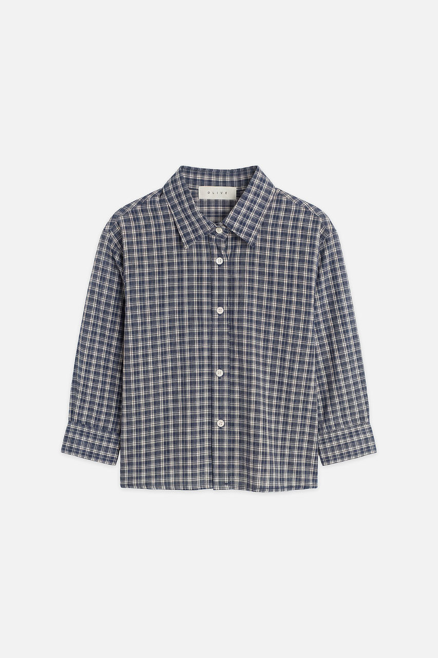 Ellen Check Crop Shirt, Navy