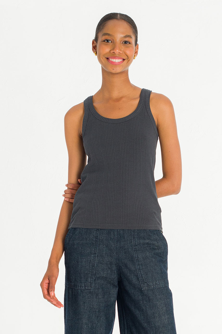 Ribbed Light Weight Tank, Charcoal