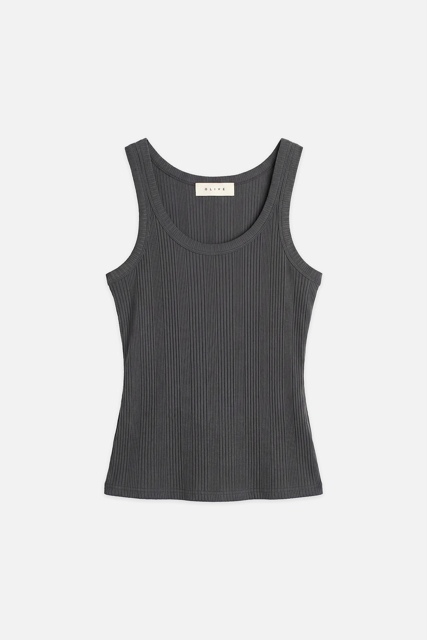 Ribbed Light Weight Tank, Charcoal