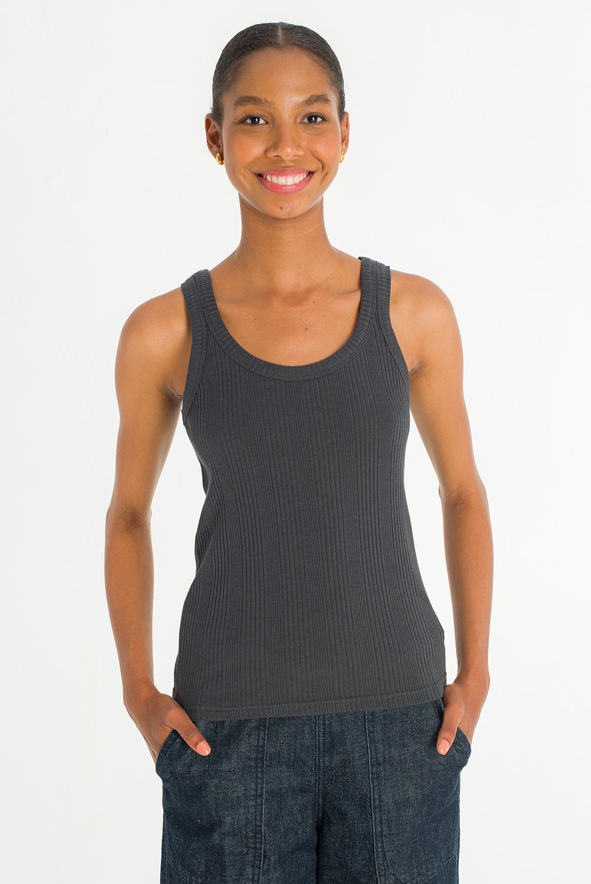 Ribbed Light Weight Tank, Charcoal
