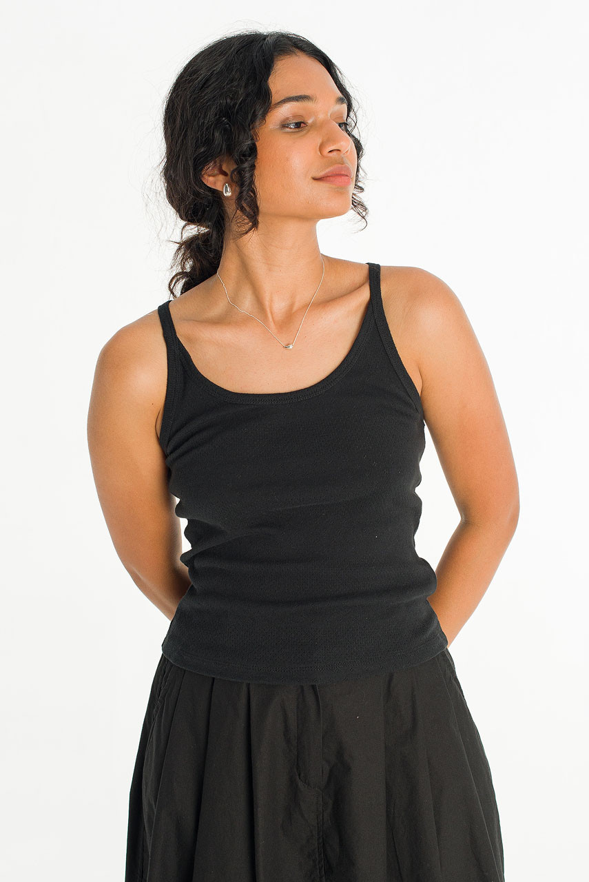 Eyelet Sleeveless Tee, Black