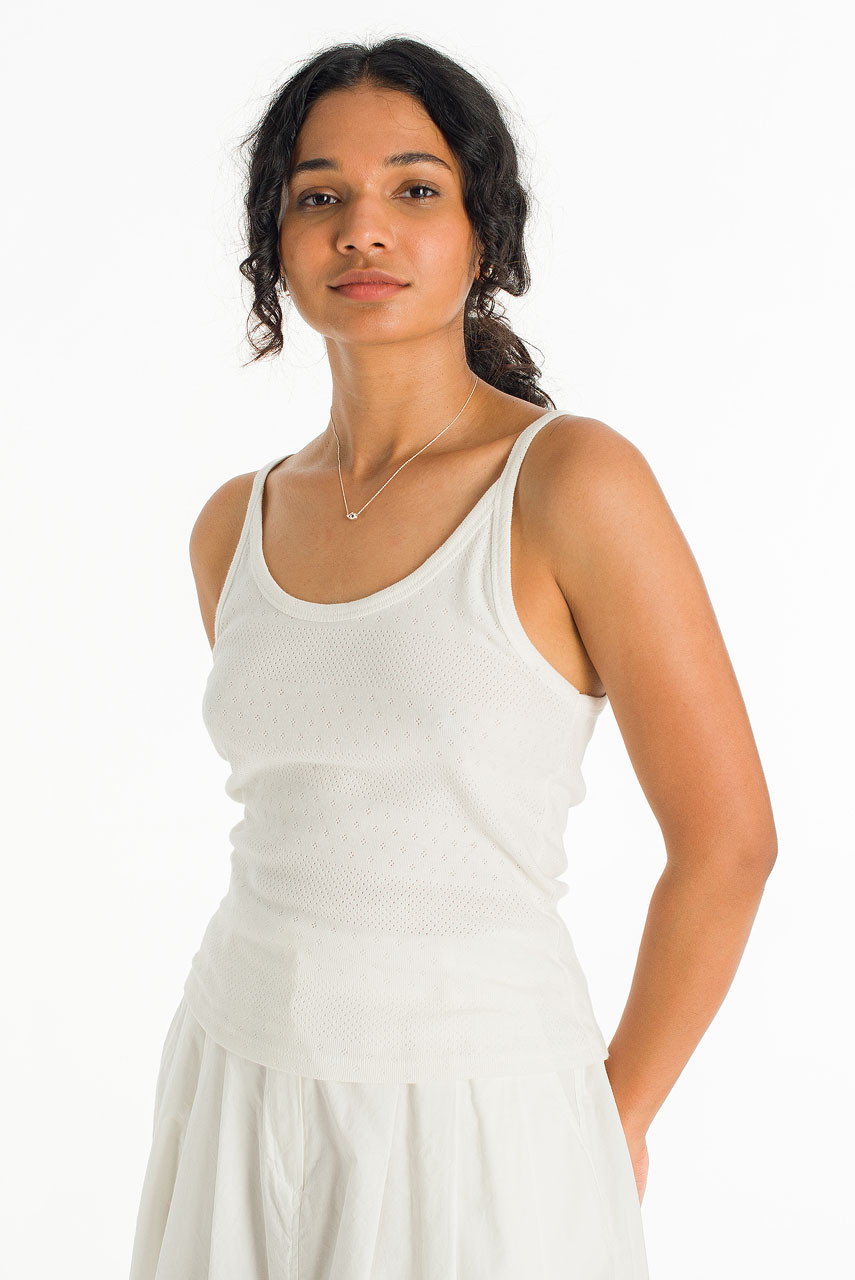 Eyelet Sleeveless Tee, Ivory