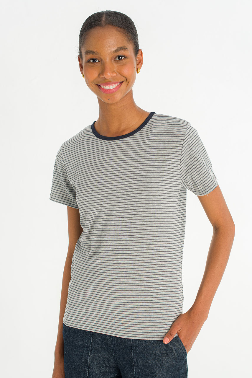 Mian Stripe Tee, Grey/Navy