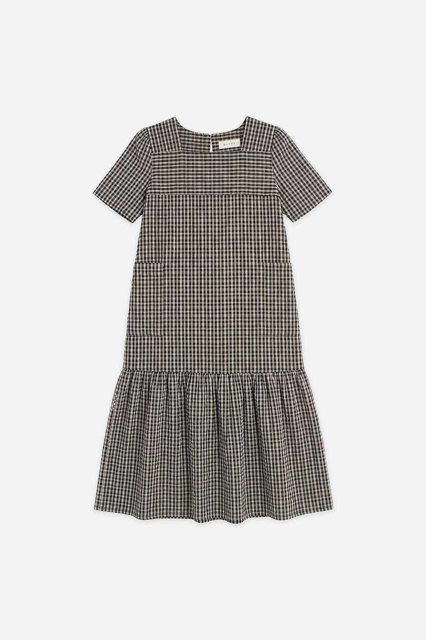 Netti Check Square Pocket Dress, Black