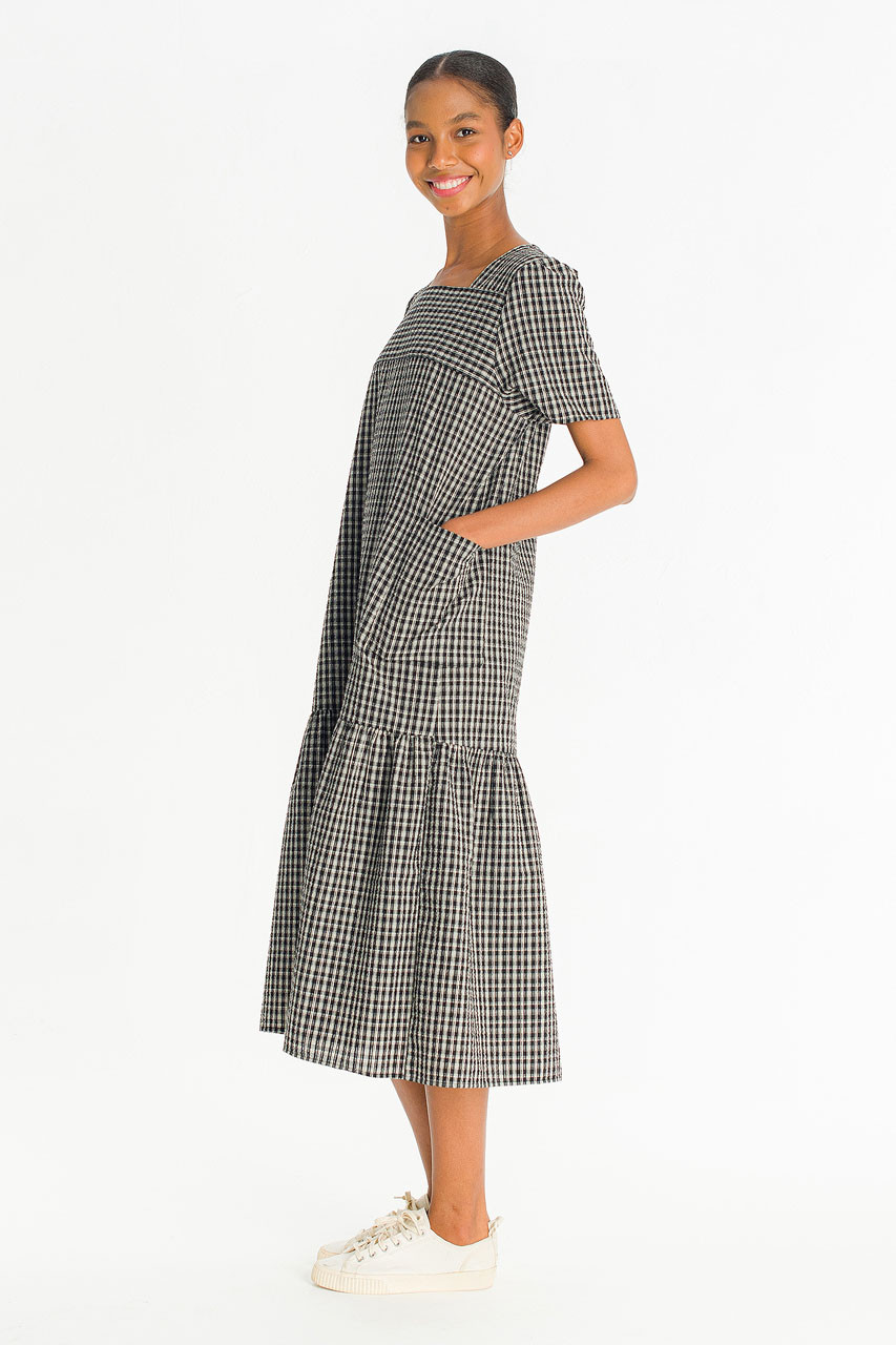 Netti Check Square Pocket Dress, Black
