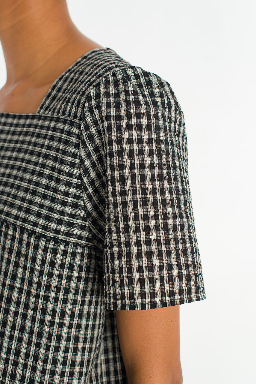 Netti Check Square Pocket Dress, Black