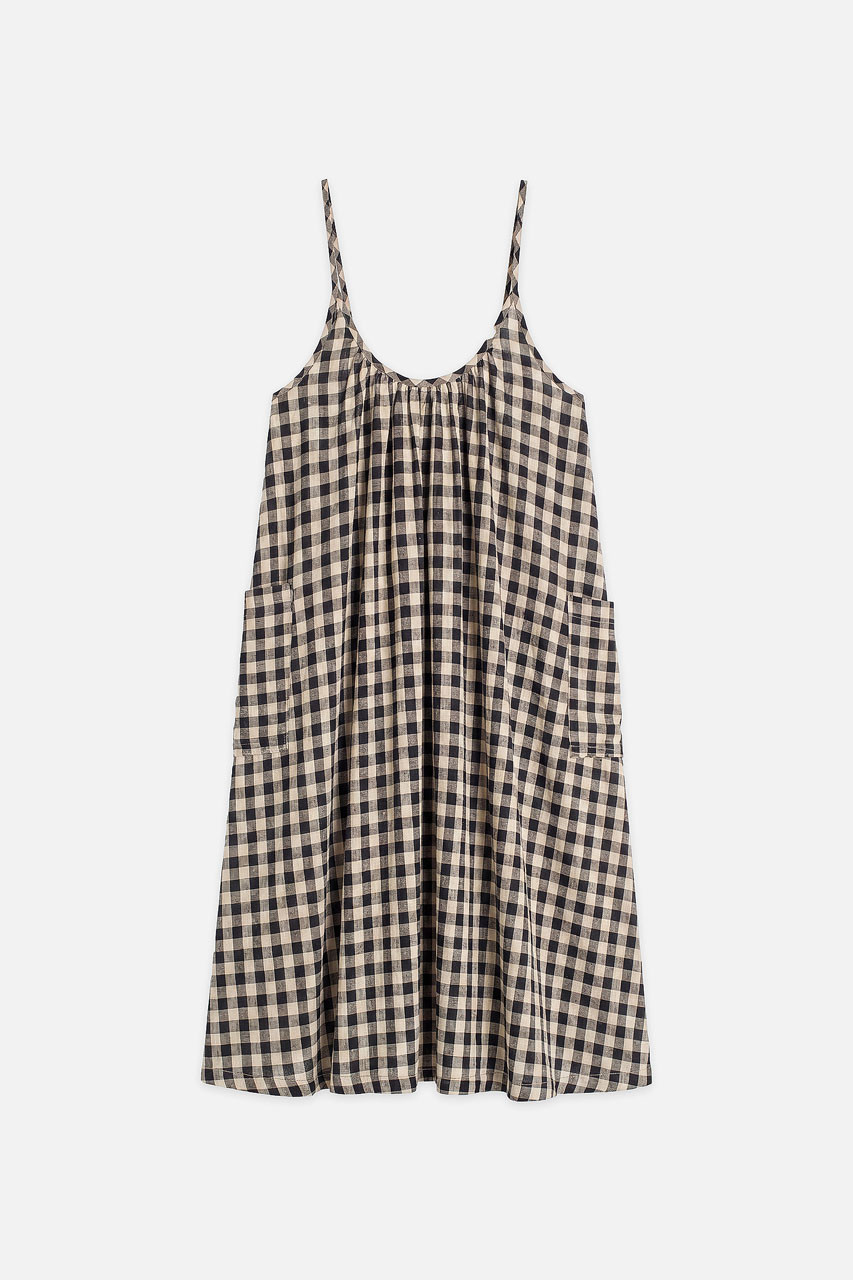 Bloom Gingham Slip Dress , Black