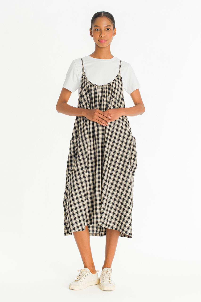 Bloom Gingham Slip Dress , Black