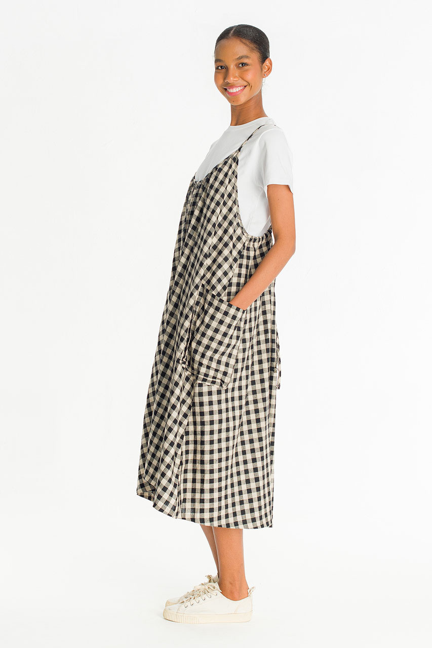 Bloom Gingham Slip Dress , Black