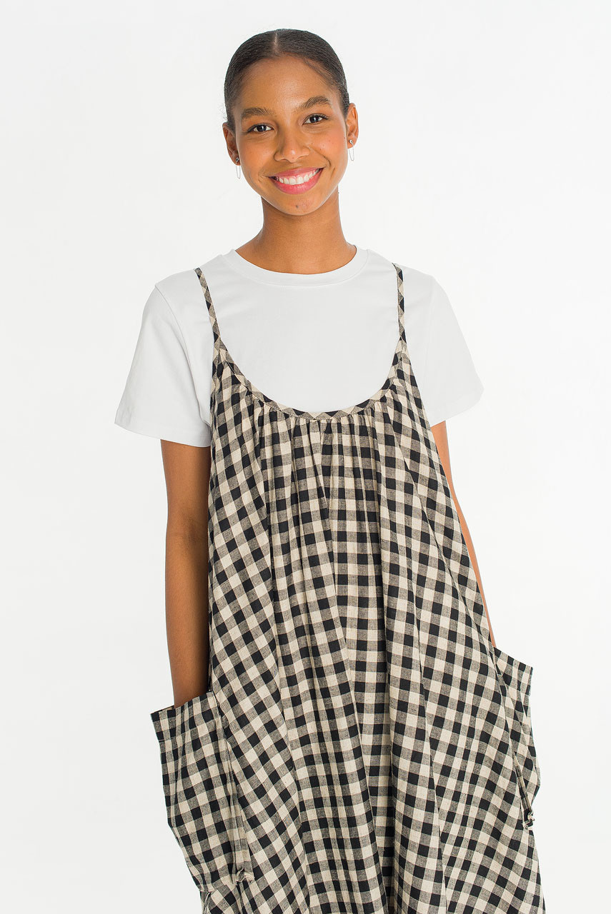 Bloom Gingham Slip Dress , Black