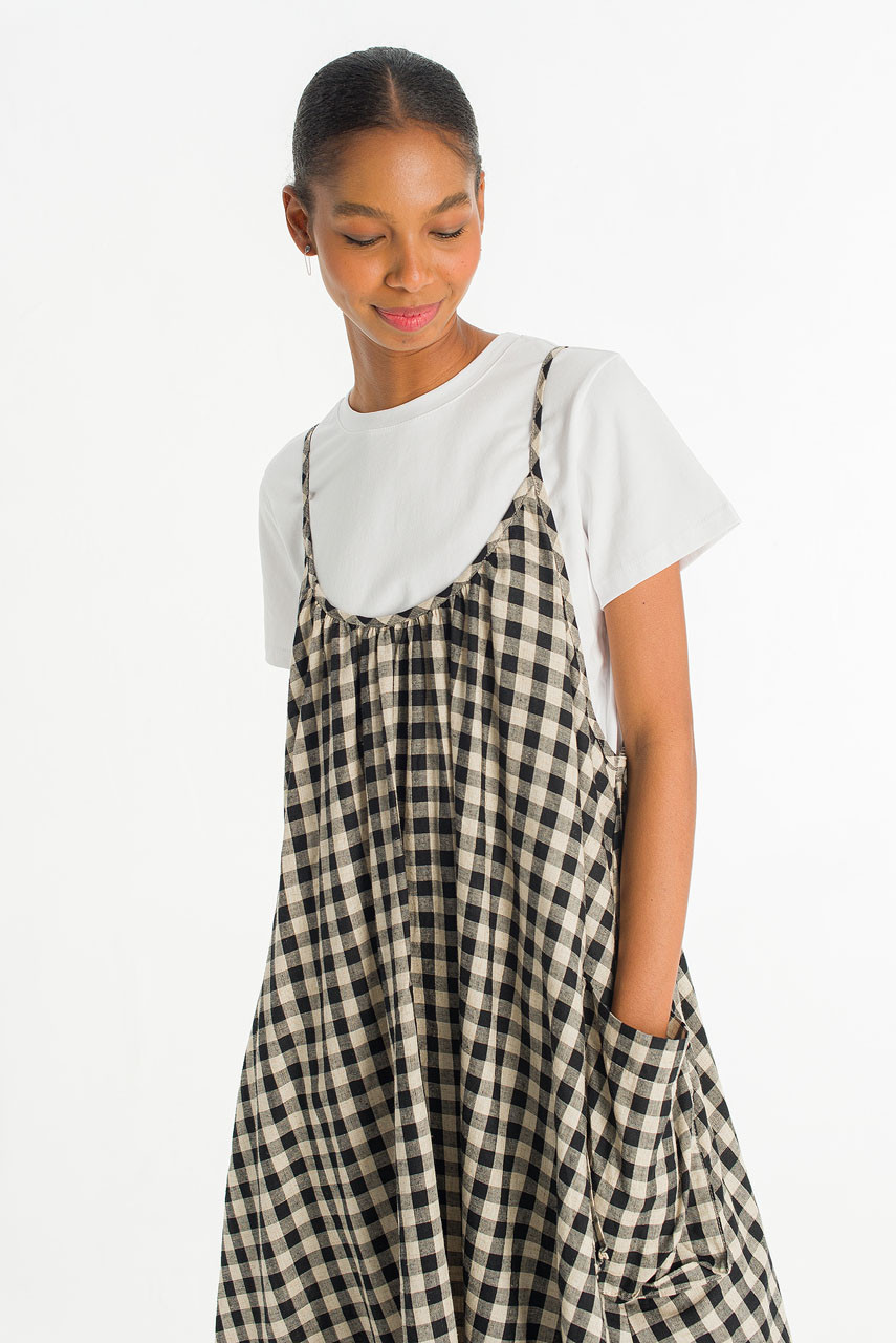Bloom Gingham Slip Dress , Black