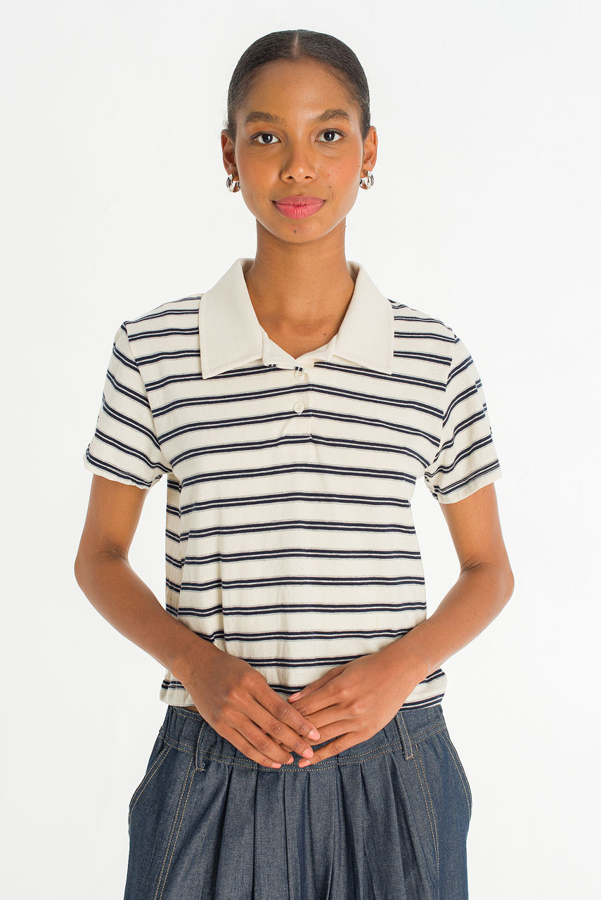 Mini Stripe Polo Tee, Ivory