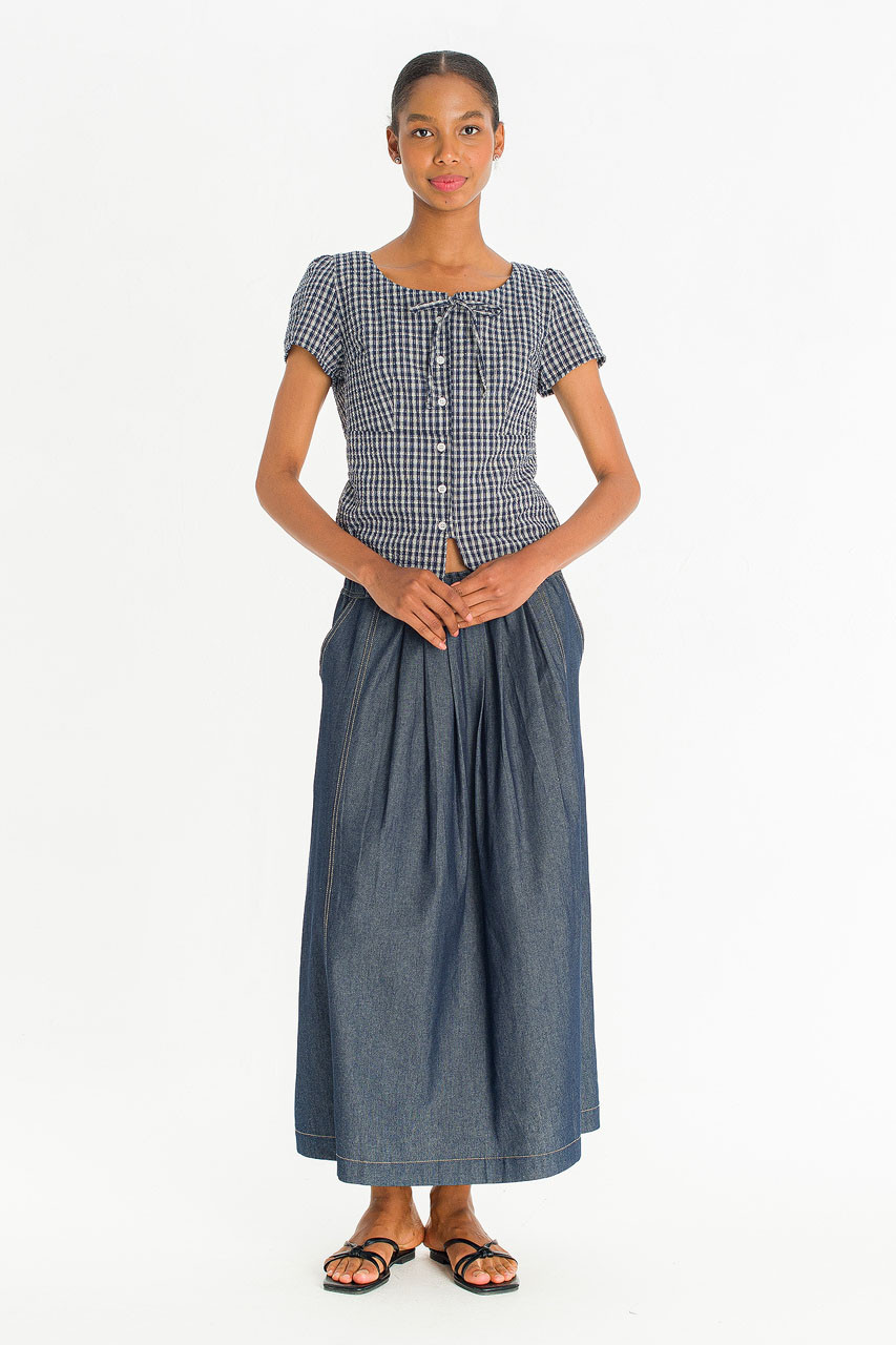 Capri Check Blouse, Navy