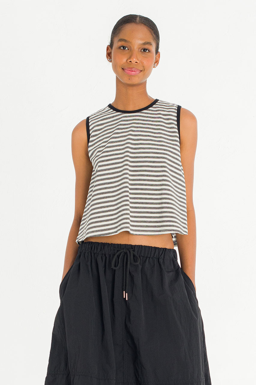 Contrast Colour Stripe Tee, Black