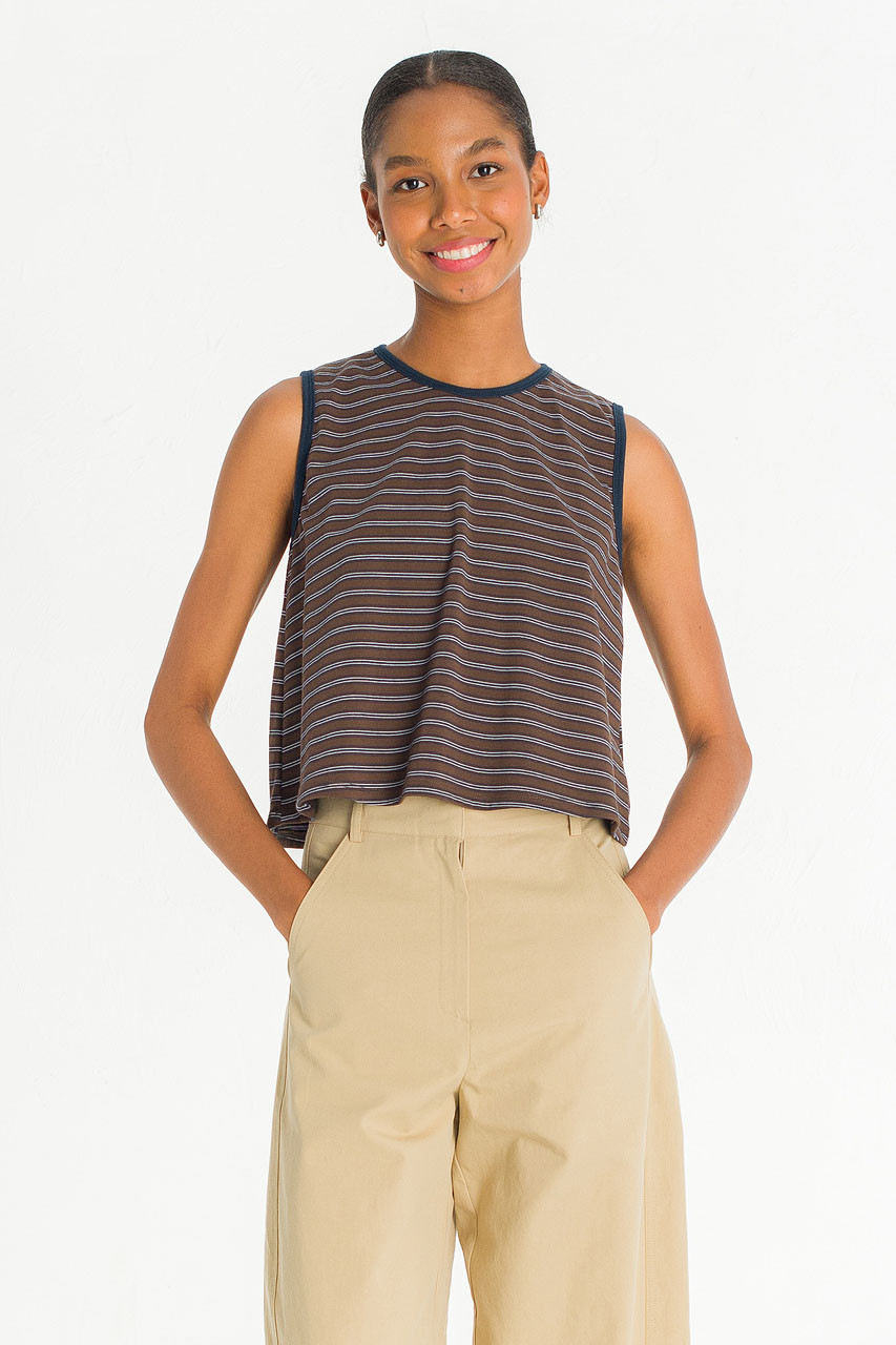 Contrast Colour Stripe Tee, Brown